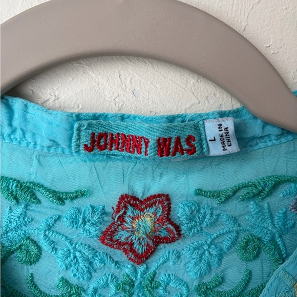 Johnny Was Turquoise Floral Embroidered Boho Tunic, Size Large - Picture 2 of 10